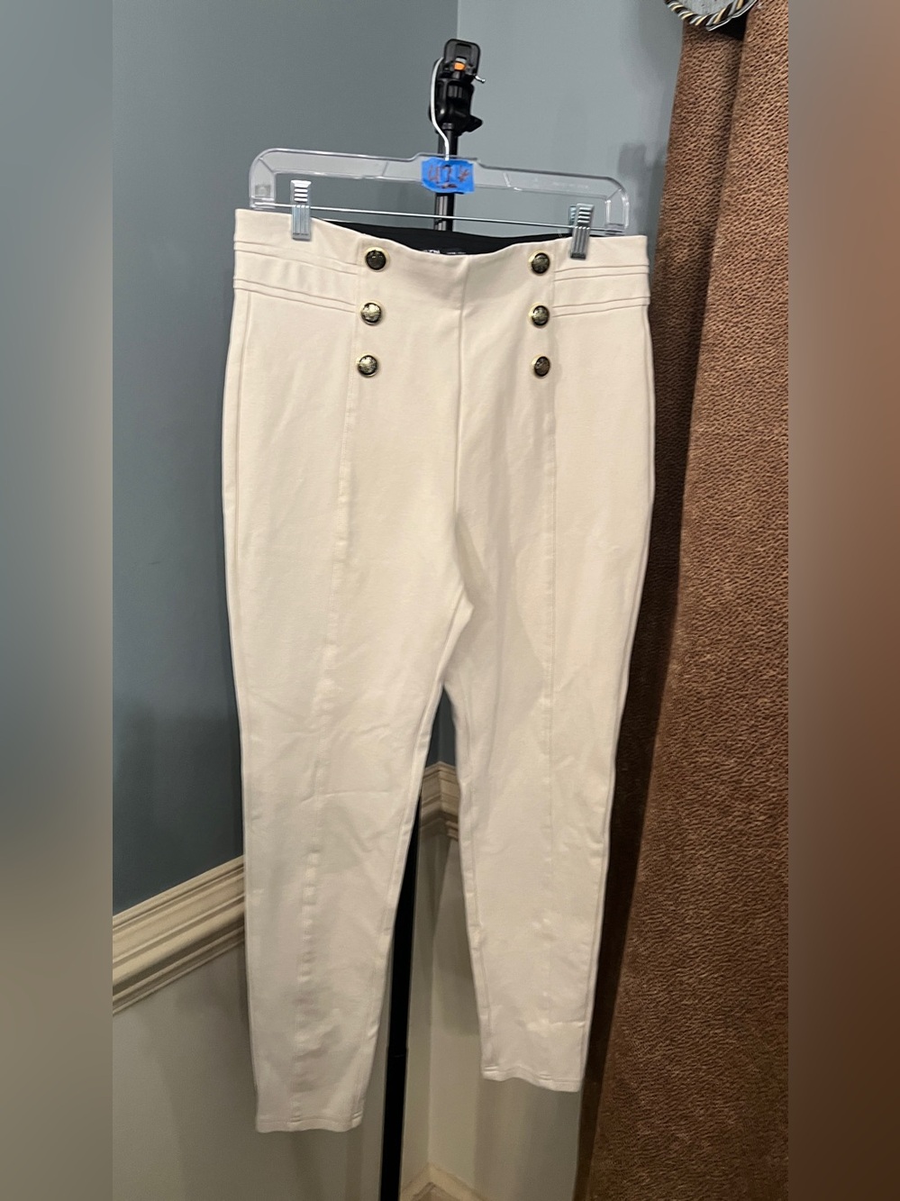 Zara White High-Waist Skinny Button Front Pants